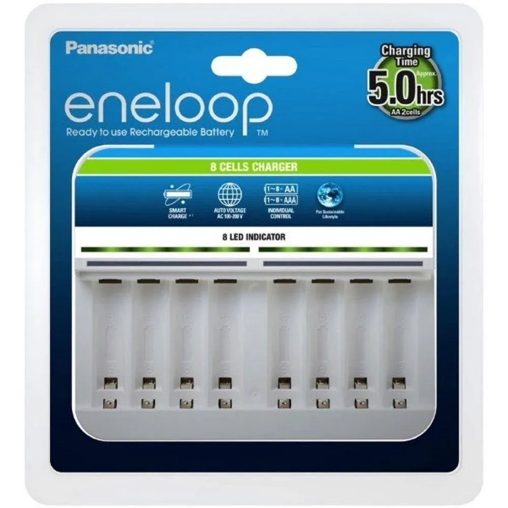 Eneloop Smart Charger for 1-8 AA/AAA Ni-MH Batteries, 5 Hours Charging Time, 9 Safety Functions