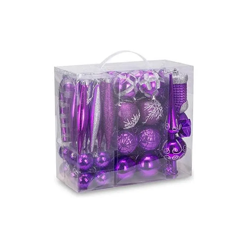 54 Pieces Assorted Christmas Ornaments Tree Decoration Baubles in Gift Box (Purple, Gift Box)