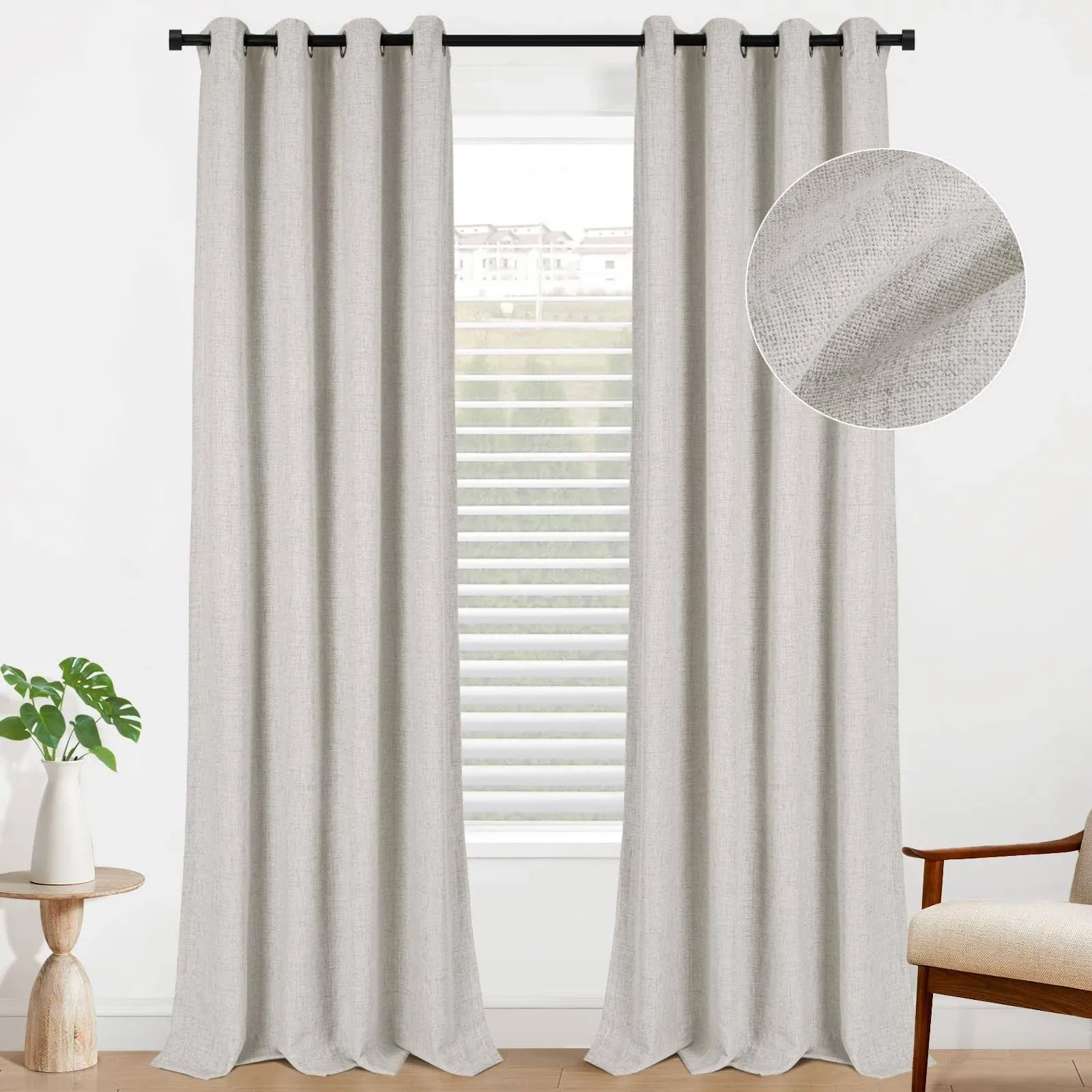 INOVADAY Black Out Curtains 63 inch Long 2 Panels Burg, Linen Blackout Curtains 63 inch Length Grommet Top Room Darkening Curtai