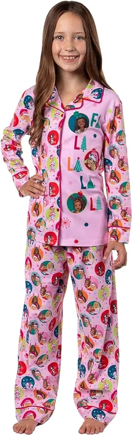 INTIMO Barbie Girls' Christmas Characters FALALALA Santa Snowflake Sleep Pajama Set