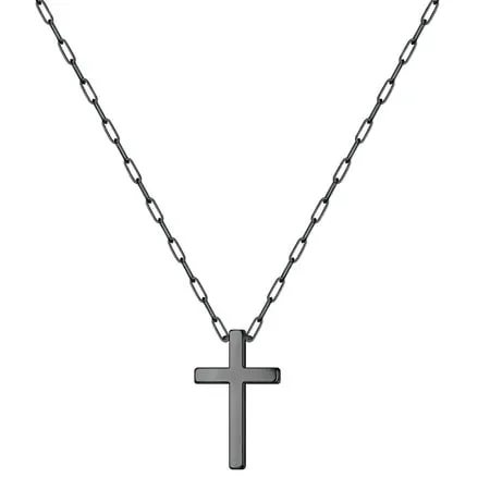 TINGN Cross Necklace for Women Silver Black Rose Gold Paperclip Chain Cross Necklace Stainless Steel Cross Pendant Necklace 14-18 Inches Cross Necklace for Women Men