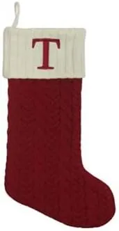 Red Cable Knit Monogram Christmas Stocking, 21-Inch (Letter G)