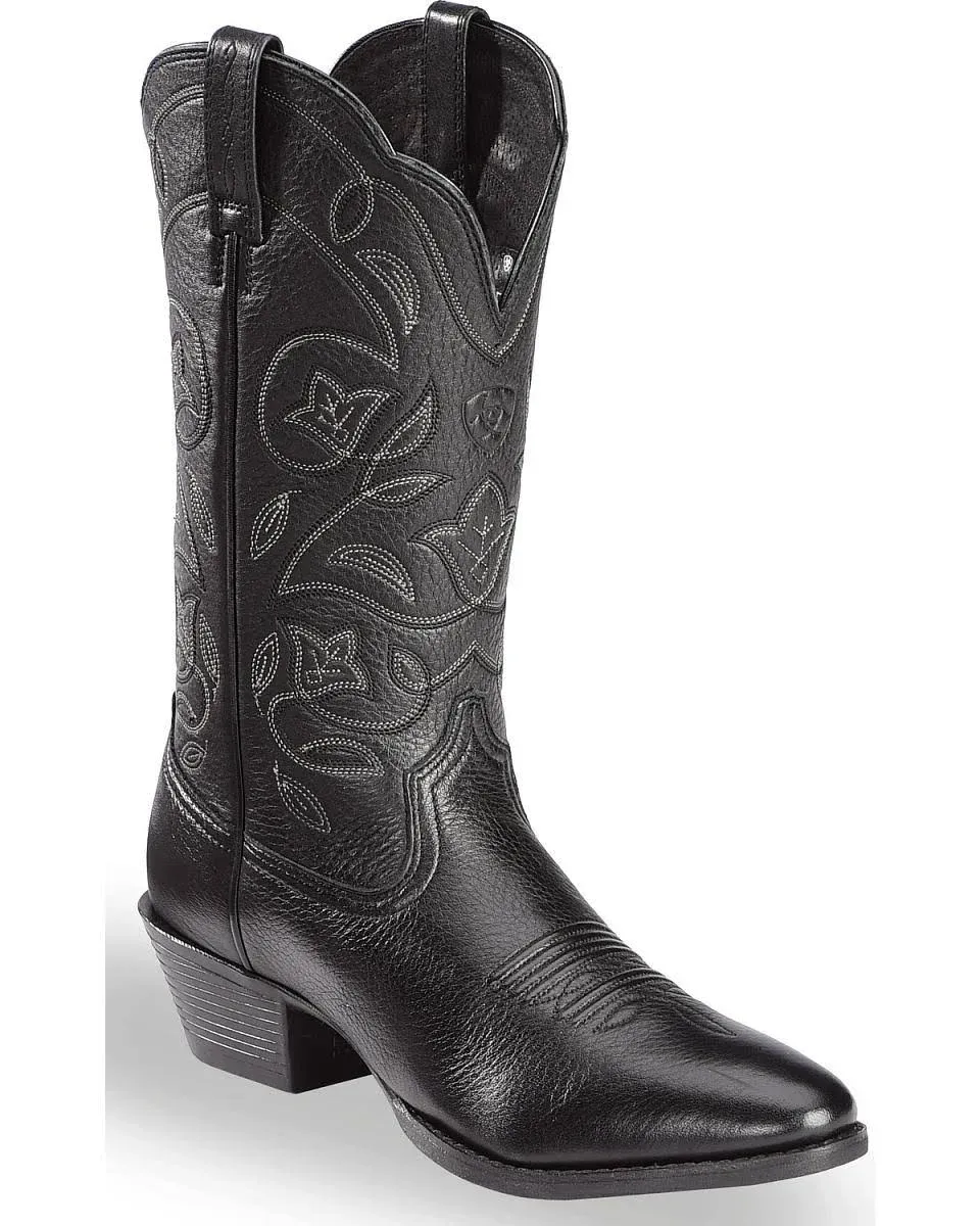 Ariat Womens Heritage Embroidered Round Toe Cowboy Boots Black 7 Casual