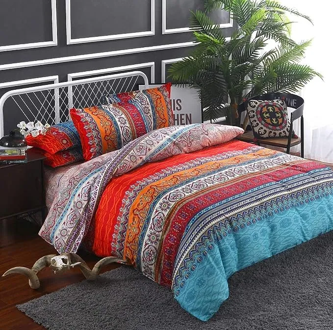 Jane Yre Boho Queen Duvet Cover, Microfiber 3 Pieces Bohemian Bedding Queen Set ...