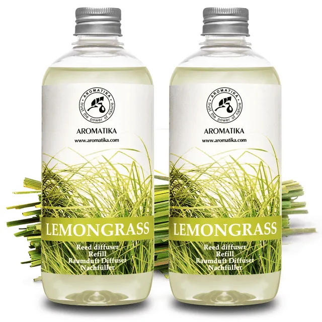 AROMATIKA Lemongrass Diffuser Refill 34 fl oz (2x17 fl oz) - Fresh & Long Lasting Fragrance - Refill with Natural Essential Lemongrass Oil - for