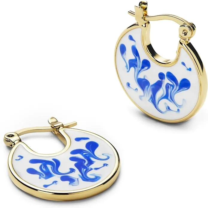 Ana Luisa Enamel Earrings - Hana Marble Blue - Gold