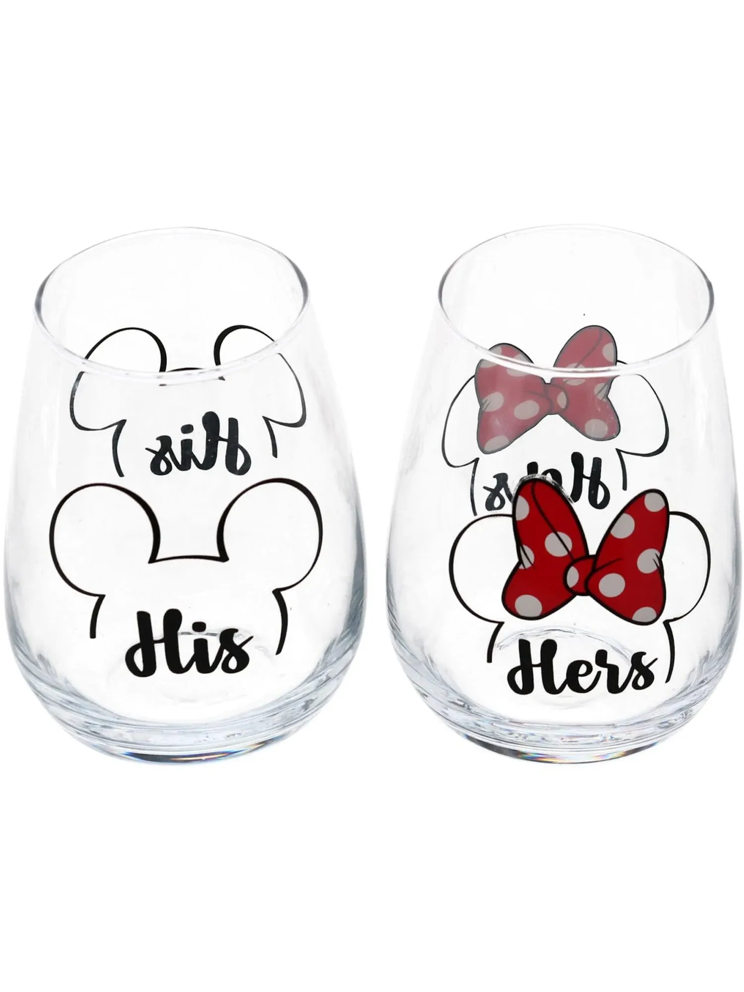 Disney Mickey & Minnie His and Hers Outline Stemless Glass, Set of 2