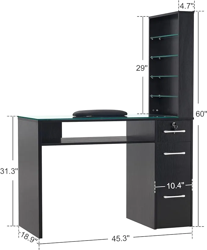 BarberPub Manicure Table with Drawers, Storage Shelves Spa Beauty Salon Station Nail Desk 2673, 45*60*19 inch (White)