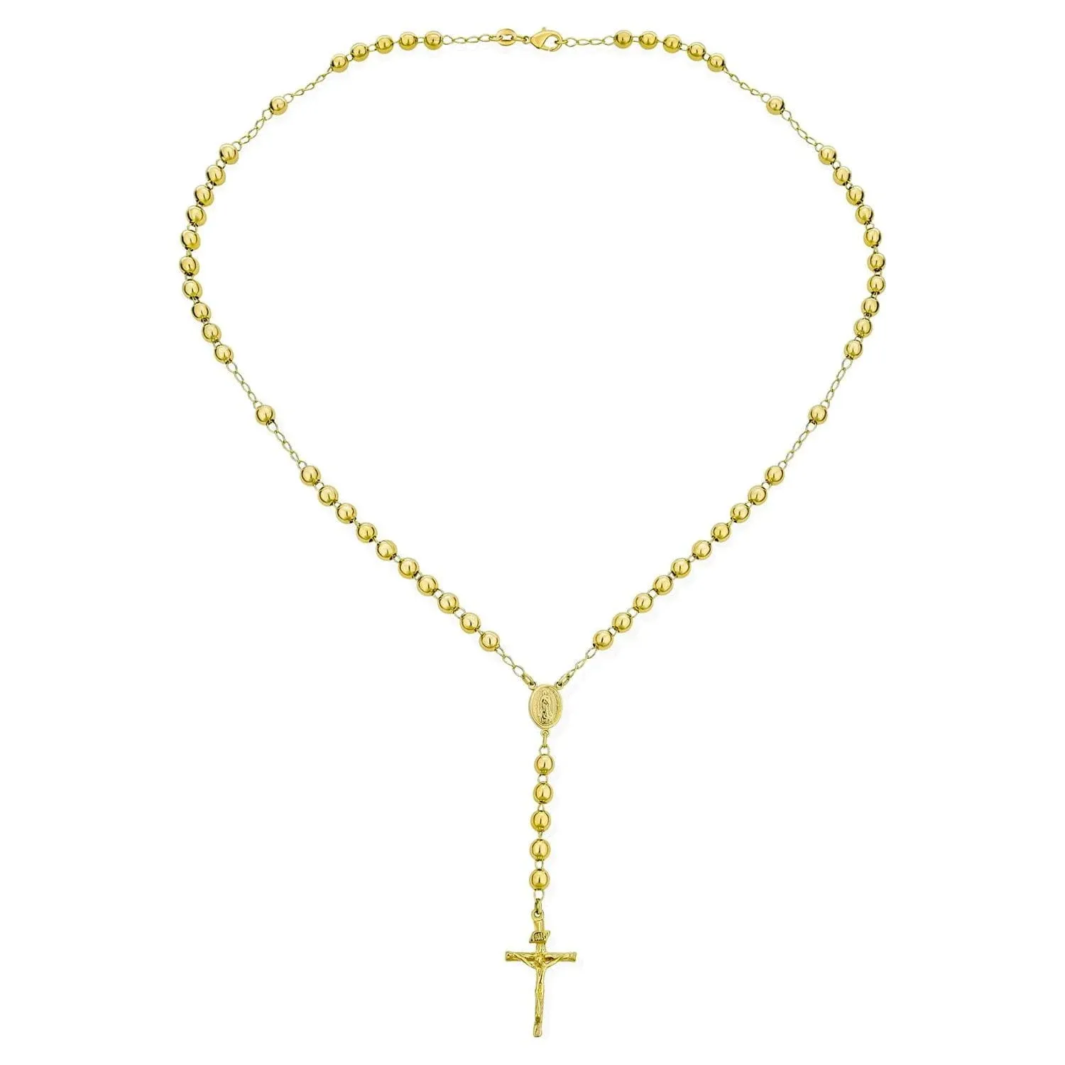 Traditional Religious Cross Jesus Virgin Mary Rosary Bead Gold Plated  Necklace