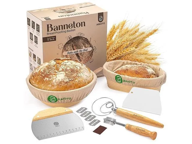 Zell Banneton Bread Proofing Basket Set Of 2 With Sourdough Bread Baking Supplies - A Complete Bread Making Kit Including 9' Proofing Baskets.