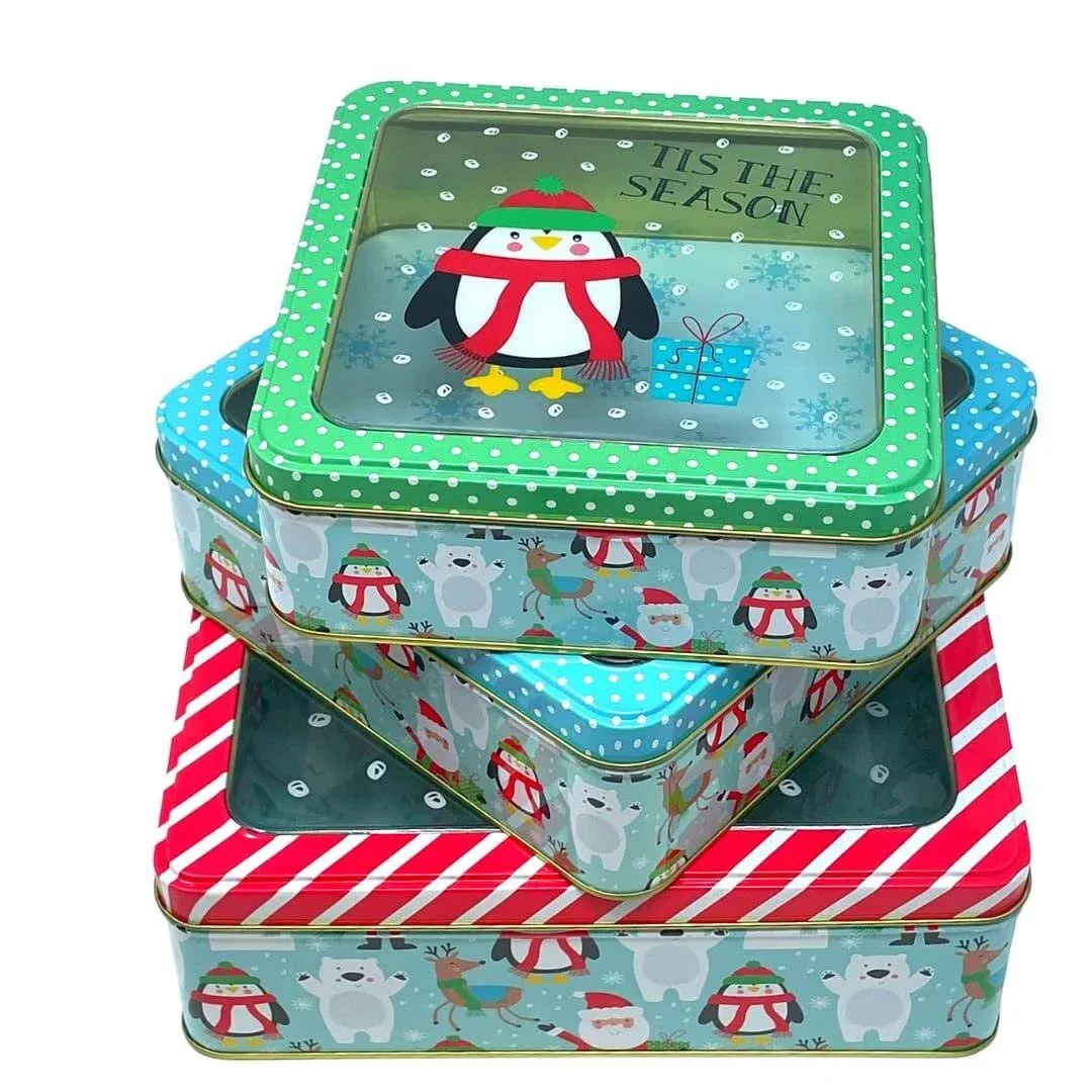 Plum Designs Christmas Cookie Tins- Set of 3 Sizes- Metal Cookie Tins with Lids ...