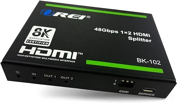 OREI 1x2 HDMI Splitter W/ Audio Out: 1-In 2-Out, UltraHD 8K, EDID (BK-102)