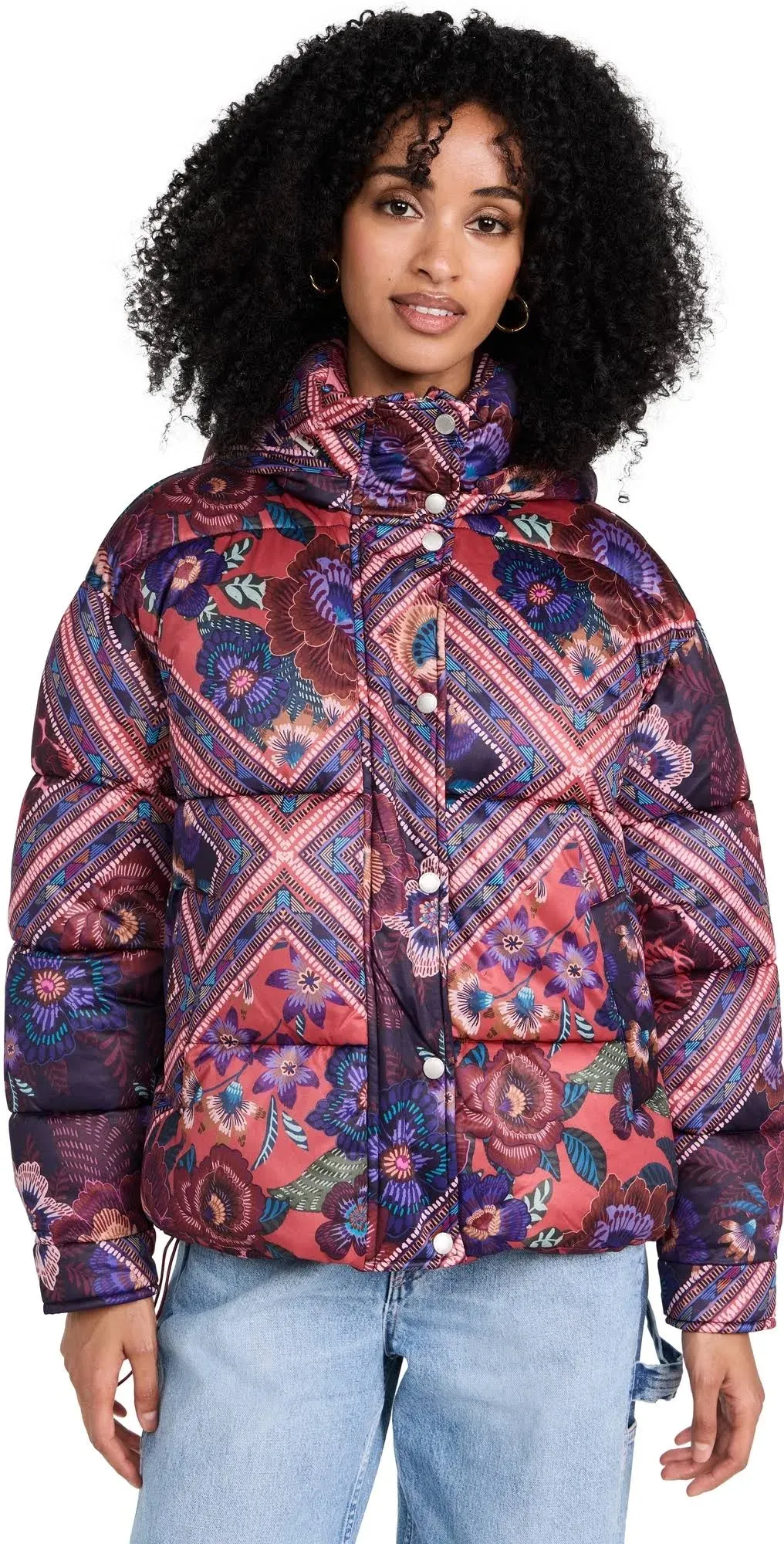 Patchwork Quilted Hooded Puffer Coat In Lolita Patchwork