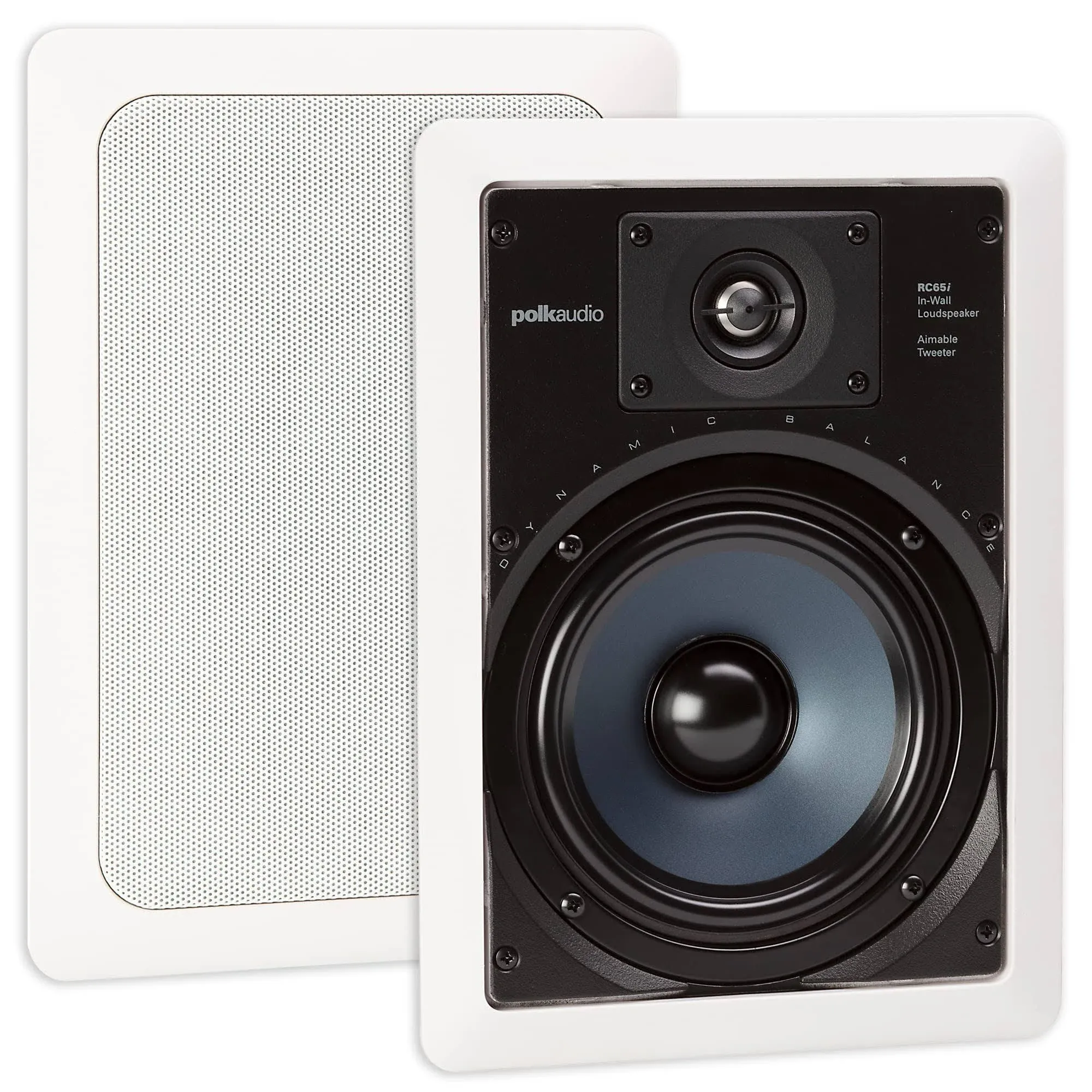 Polk Audio RC65i 2-Way Premium In-Wall 6.5" 스피커, 습하고 습한 실내/실외 배치에 적합한 2개 쌍 - 욕실, 주방, 지붕이 있는 베란다(흰색, 페인트 그릴)