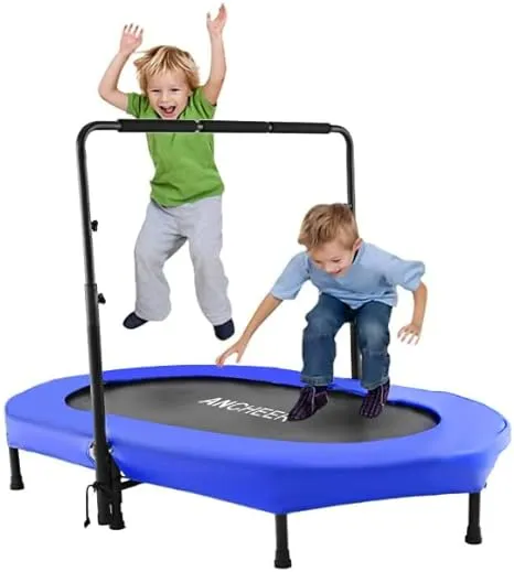 ANCHEER Foldable Trampoline, Mini Rebounder Trampoline with Adjustable Handle, Exercise Trampoline for Indoor/Garden/Workout Cardio, Parent-Child Twins Trampoline Max Load 220lbs