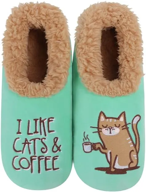 Snoozies Pairable Slipper Socks - Non-Slip Fuzzy Cat Slippers for Women