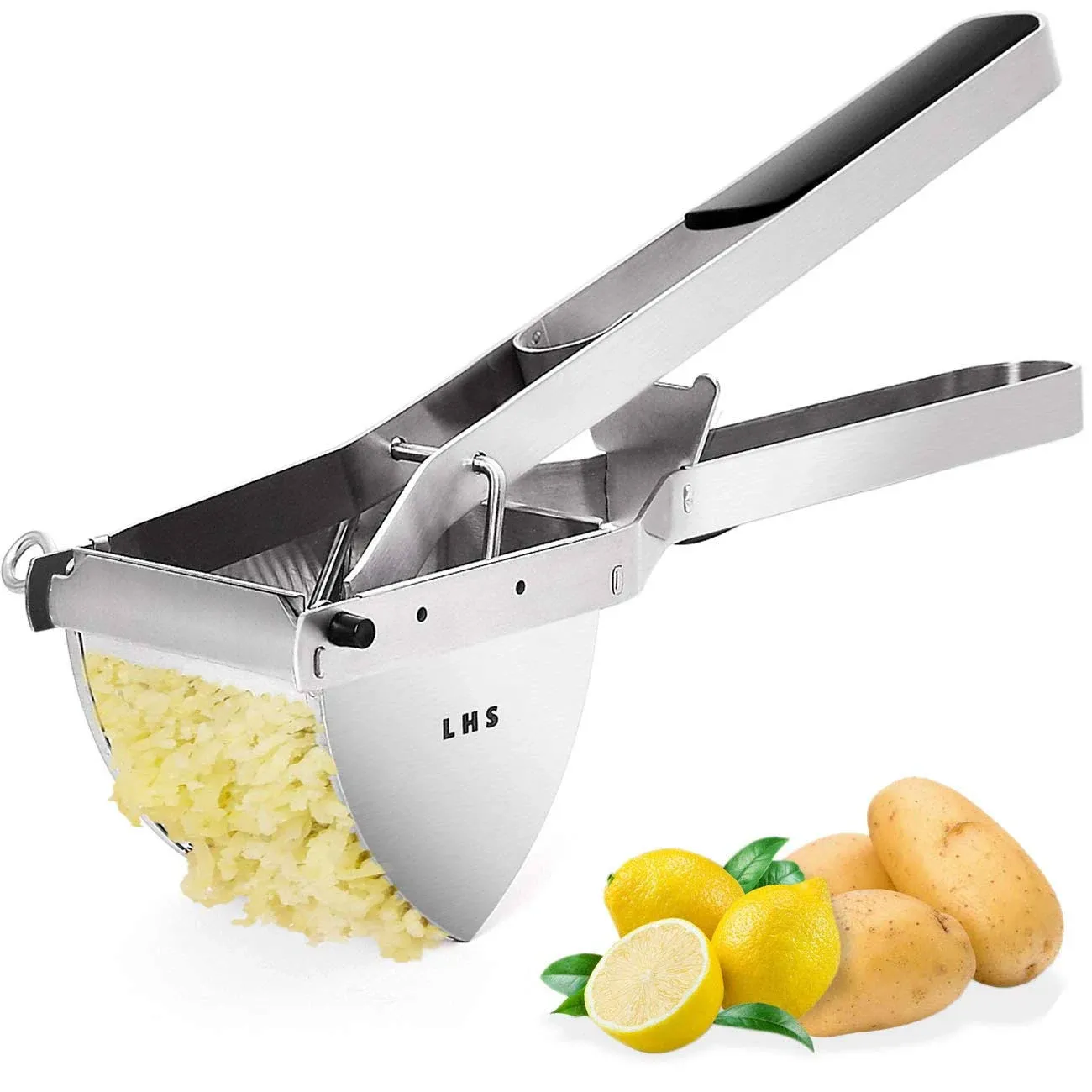 LHS Potato Ricer and Masher, Heavy Duty Stainless Steel Commercial Baby Food Masher, Business Potato Masher and Food Press with Ergonomic Comfort Grip, Orange