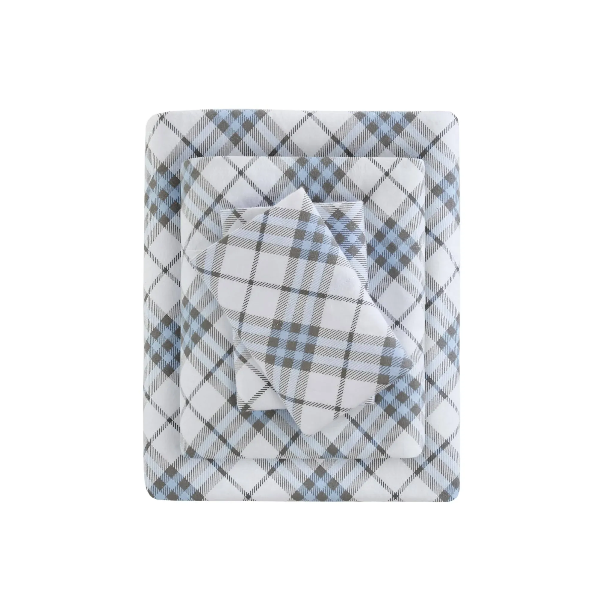 True North by Sleep Philosophy Cozy Flannel Blue Plaid Queen Sheet Set