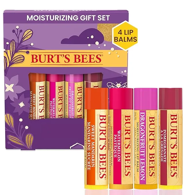 BURT'S BEES FRUT MIX 4 PACK (POMEGRANATE, SWEET MANDARIN, COCONUT & PEAR, WATERMELON LIP BALM SET)