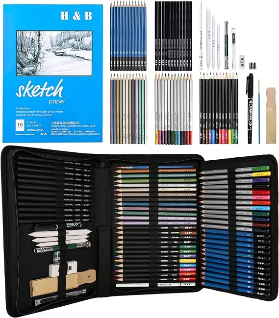 H & B 72PCS Drawing Supplies Sketching Set