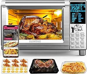 Nuwave Bravo Air Fryer Toaster Smart Oven, 12-in-1 Countertop Convection, 30-QT XL Capacity, 50°-500°F Temperature Controls, Top and Bottom Heater Adjustments 0%-100%, Brushed Stainless Steel Look