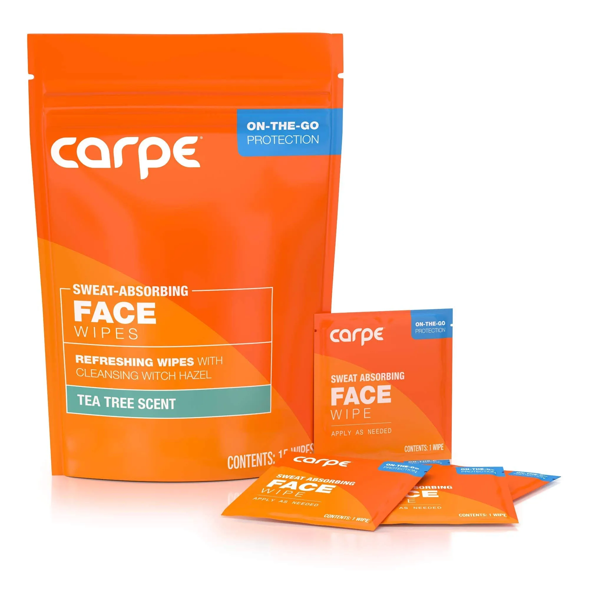 Carpe Sweat Absorbing Face Wipes (15 Facial Wipes). Witch Hazel & Tea Tree Oil ...