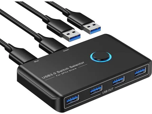 USB 3.0 Switch Selector for 2 Computers, USB Switcher Sharing 4 USB Devices Peripheral Hub for Mouse, Keyboard, Scanner, Printer; for Mac/Windows/Linux; 2 Pack USB Cables Included