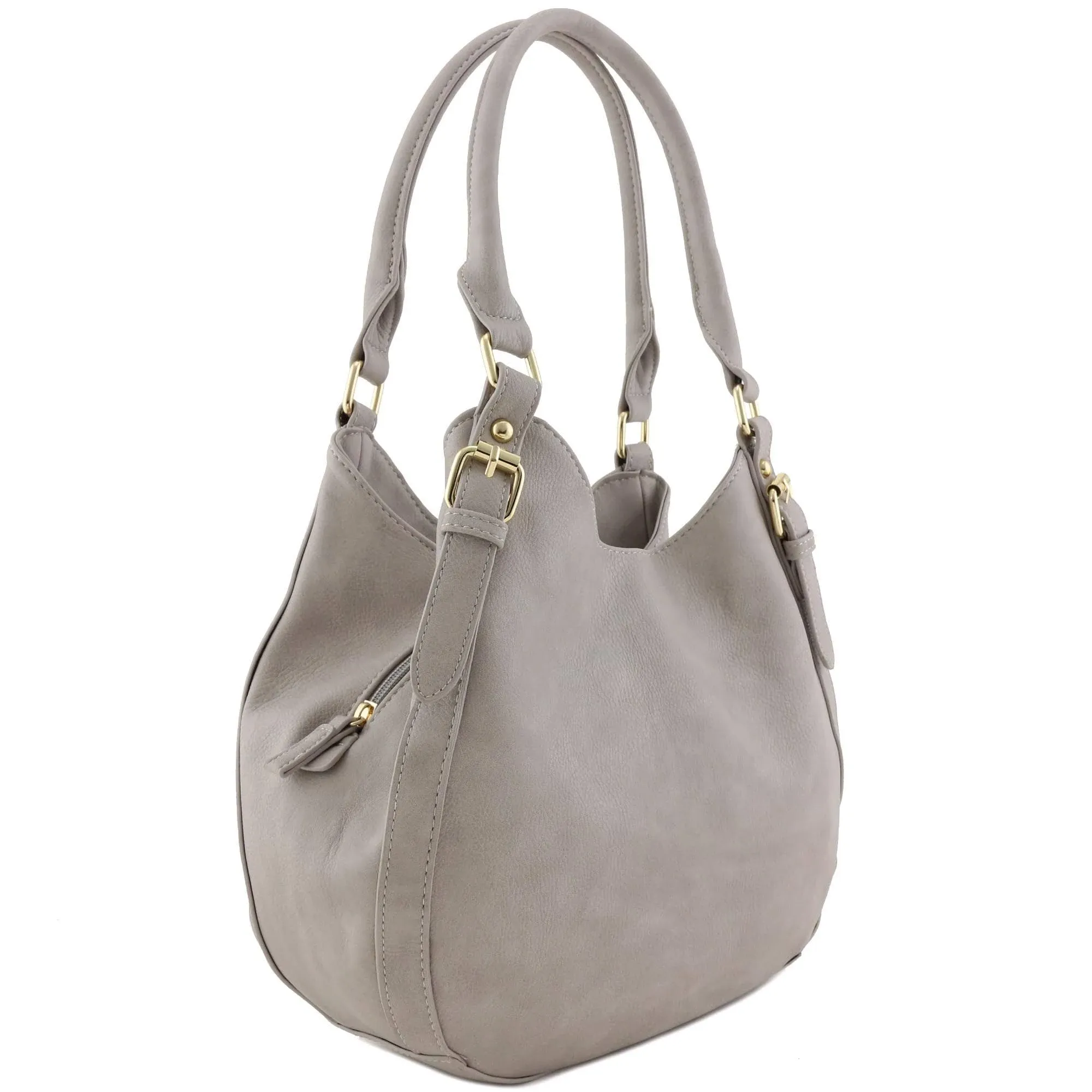 Light-weight 3 Compartment Faux Leather Medium Hobo Bag Grey