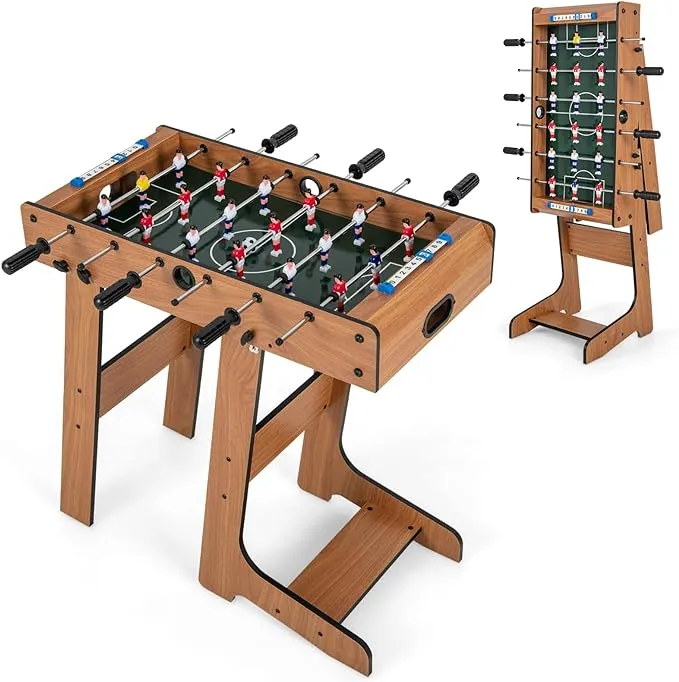 Goplus Folding Foosball Table, 27” Wooden Soccer Game Table with 2 Footballs & Score Keepers, Indoor Outdoor Portable Football Game Set for Kids Adults, Arcades, Bars, Parties, Family Nights