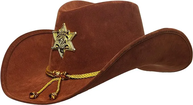 Unisex Adult Brown Costume Sheriff Hat with Gold Star and TasslesUnisex Adult Brown Costume Sheriff Hat with Gold Star and Tassles