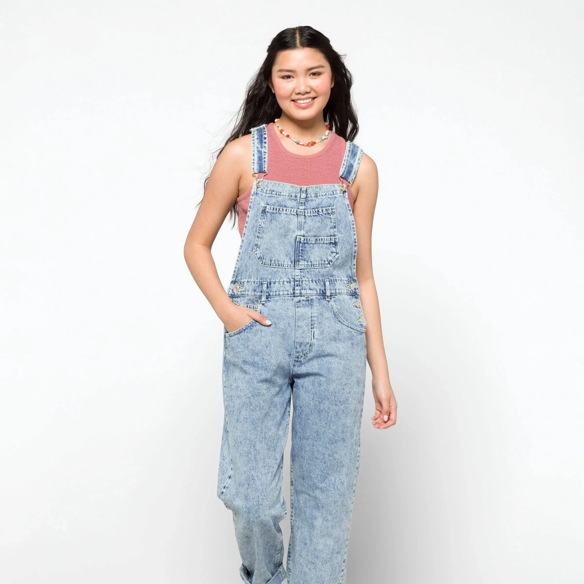 Free People Women's Ziggy Denim Overalls, Powder Blue, XL