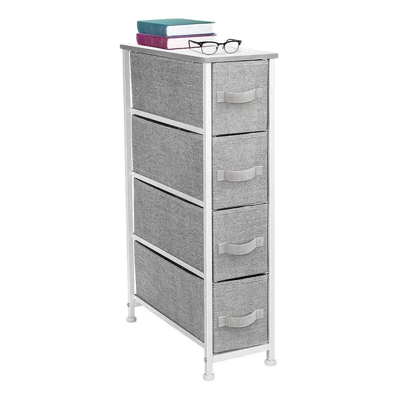 Sorbus Narrow Dresser with 4 Drawers - Vertical Slim Storage Chest of Drawers with Steel Frame, Wood Top & Easy Pull Fabric Bins for Small Spaces, Closets, Bedroom, Bathroom & Laundry (White/Gray)