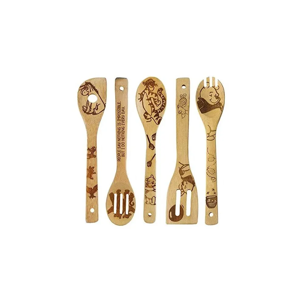 5 Pcs Wooden Spoons for Cooking Utensils Set,Winnie The Bear Slotted Wooden ...