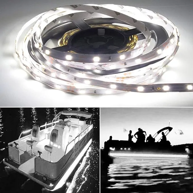 Pontoon Boat Light, Marine Led Light Strip for Duck Jon Bass Boat Sailboat Kayak Flex Lighting for Boat Deck Light Accent Light Courtesy Interior Lights Fishing Night, White, 12v