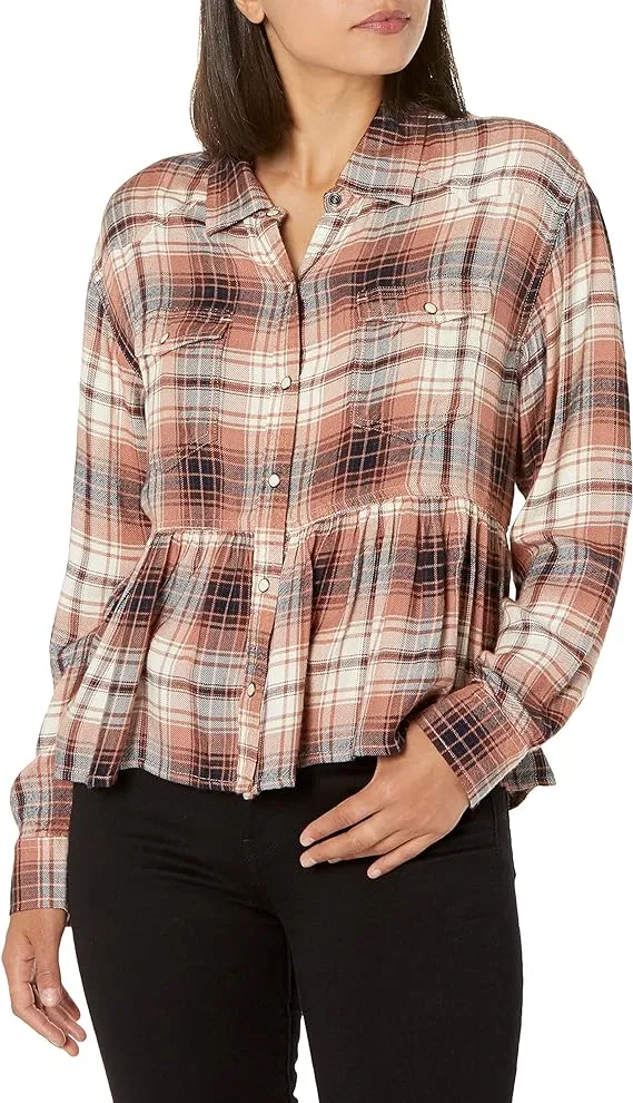 Lucky Brand Women's Plaid Western Babydoll Shirt