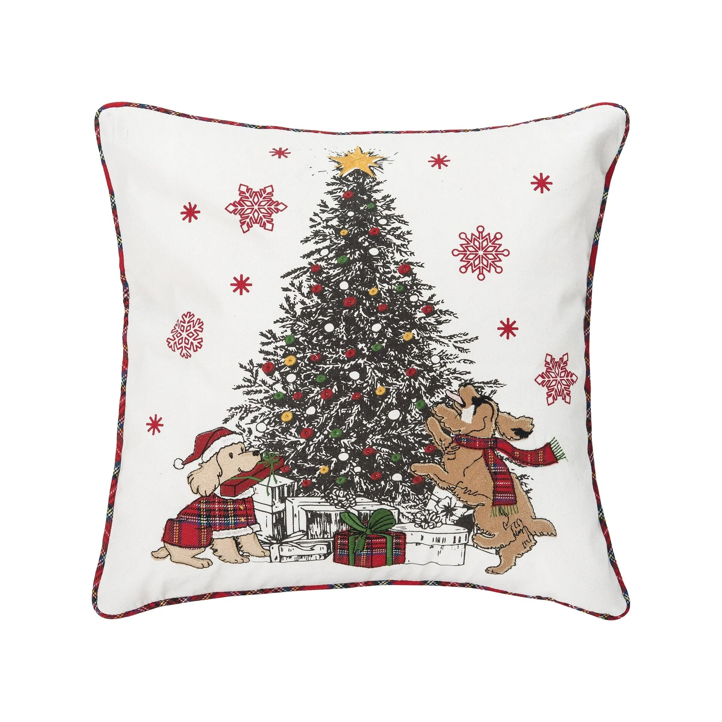 18" x 18" Festive Dogs Around Tree Throw Pillowby Valerie