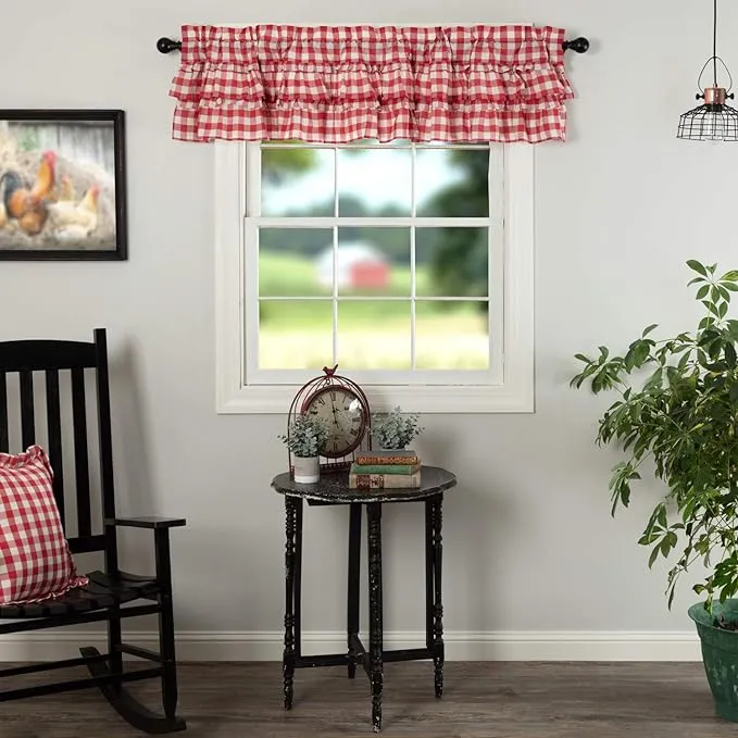 Annie Buffalo Red Check Ruffled Valance Curtain 16x72 VHC Brands