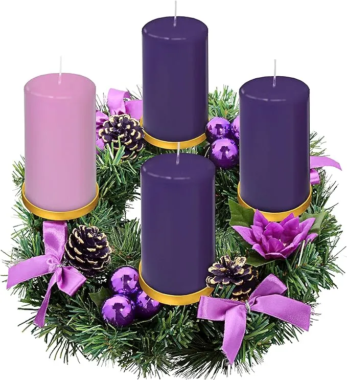 Purple Ribbon Advent Wreath Ring Candle Holder for Pillar Advent Candles - Large Size - Christmas Advent Wreaths Candleholder Stand - Advent Candle Decor - Advent Gifts