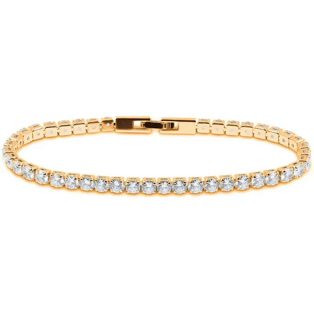 Savlano 14K Gold Plated Cubic Zirconia Round 4MM Classic Tennis Bracelet for Women