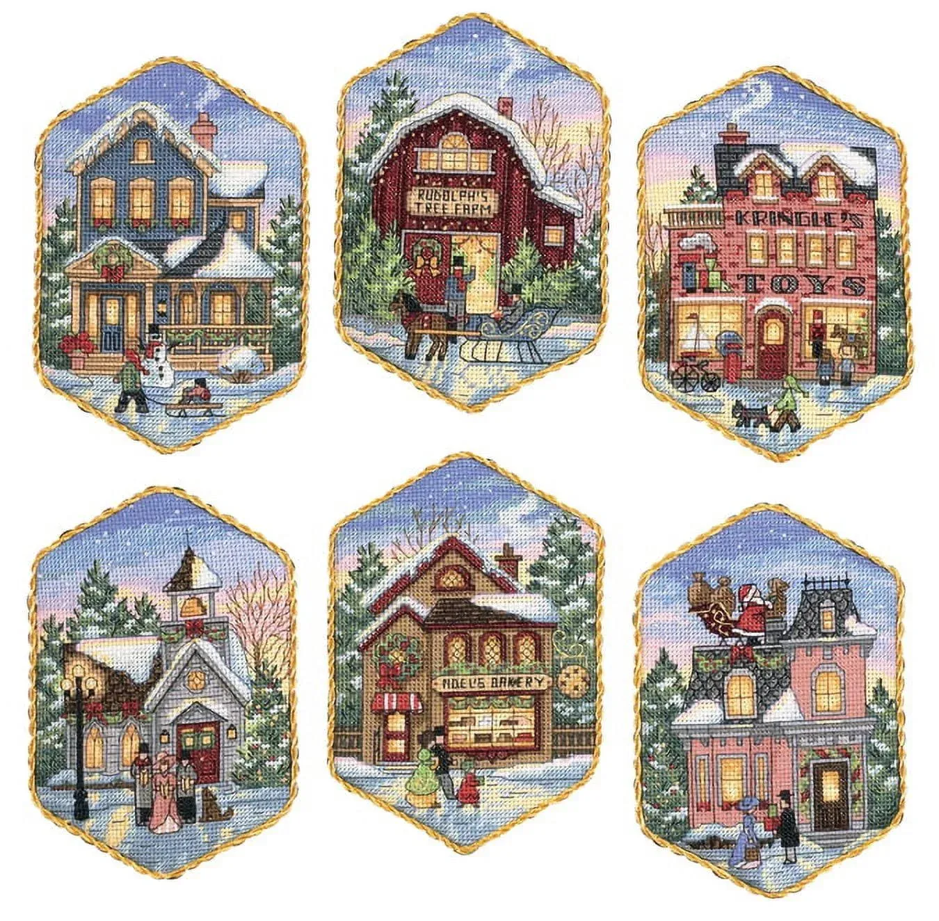 Dimensions Gold Collection Christmas Village Ornaments Counted Cross Stitch Kit