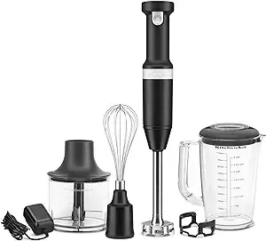 KitchenAid KHBBV83ER Cordless Variable Speed Hand Blender with Chopper and Whisk Attachment, Empire Red