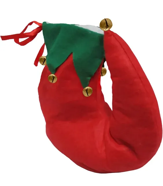 Nicky Bigs Novelties Unisex Adult Red and Green Elf Hat & Shoes Jingle Bells Holiday Costume Set