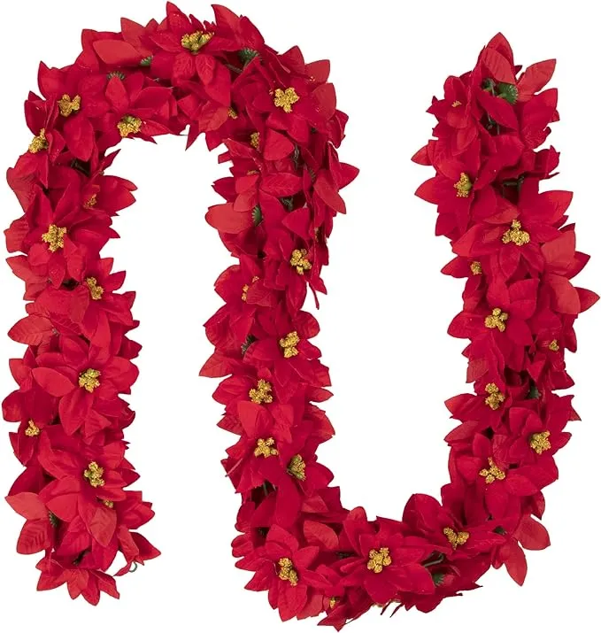 Northlight 6' x 3" Red Artificial Poinsettia Floral Christmas Garland