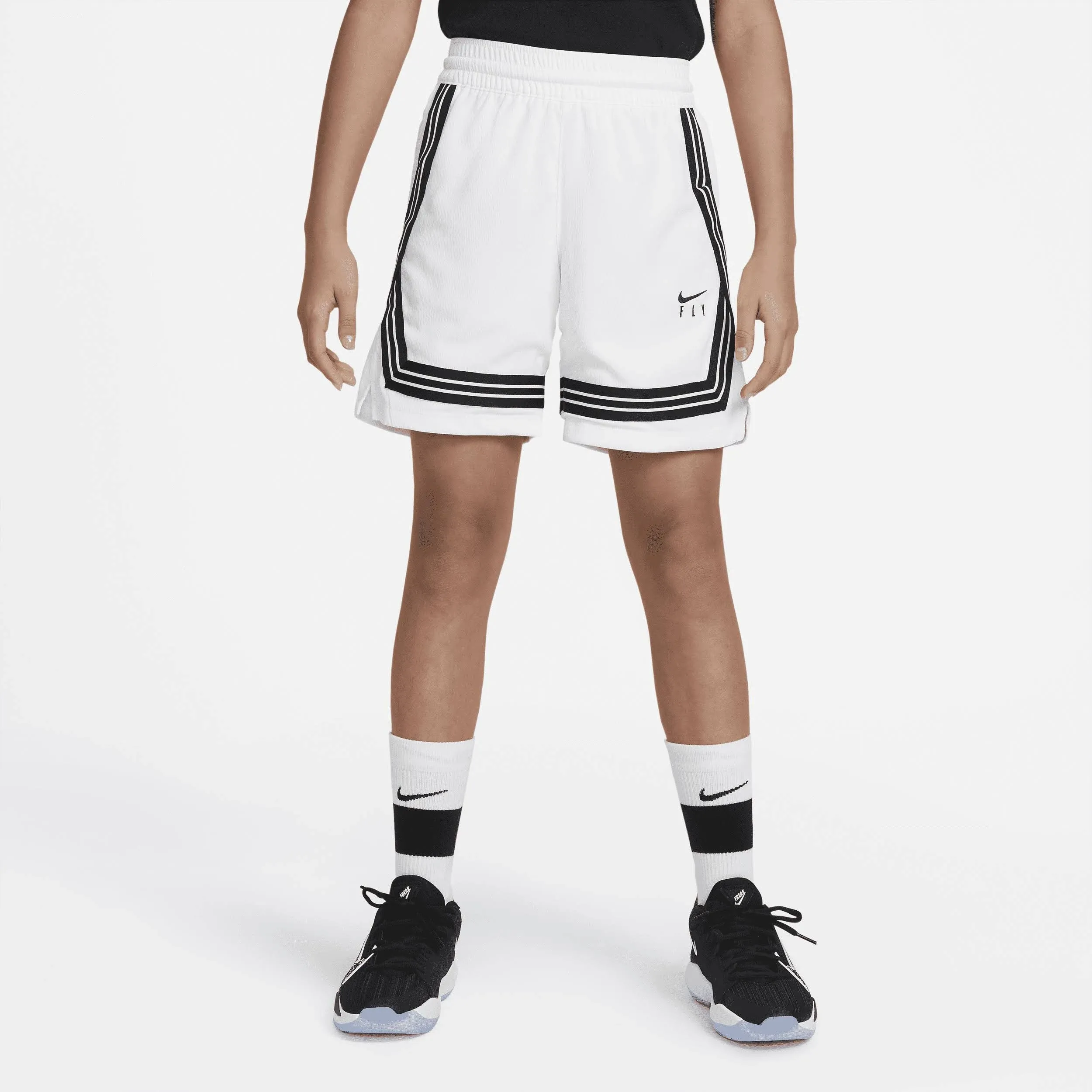 Nike Girls Fly Crossover Shorts - White/Black Size S