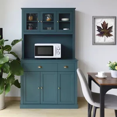 Veikous Kitchen Pantry Hutch Cabinet Storage with Buffet Cupboard Microwave Stand and Adjustable Shelves