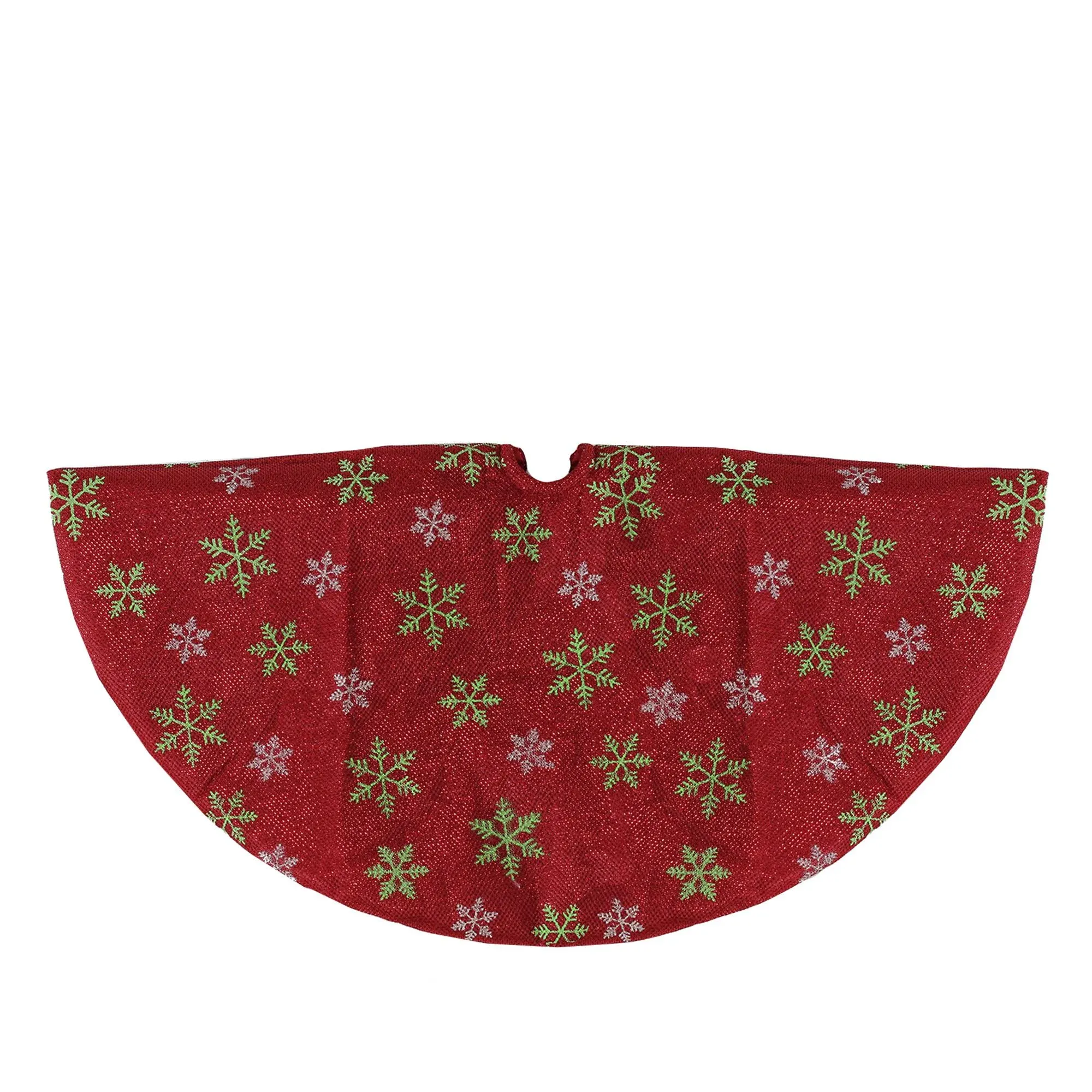 Northlight 20" Metallic Red with Green and White Snowflakes Mini Christmas Tree Skirt