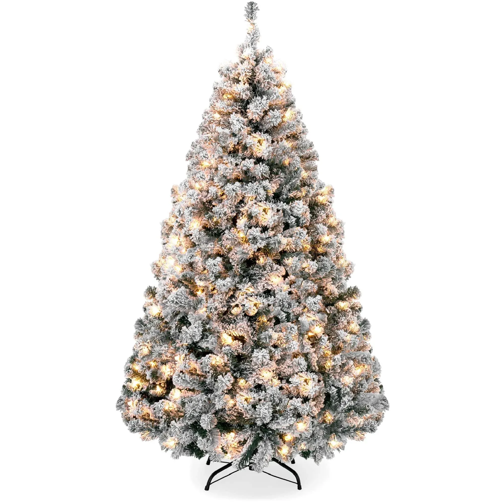 Best Choice Products Pre-Lit Snow Flocked Artificial Christmas Pine Tree