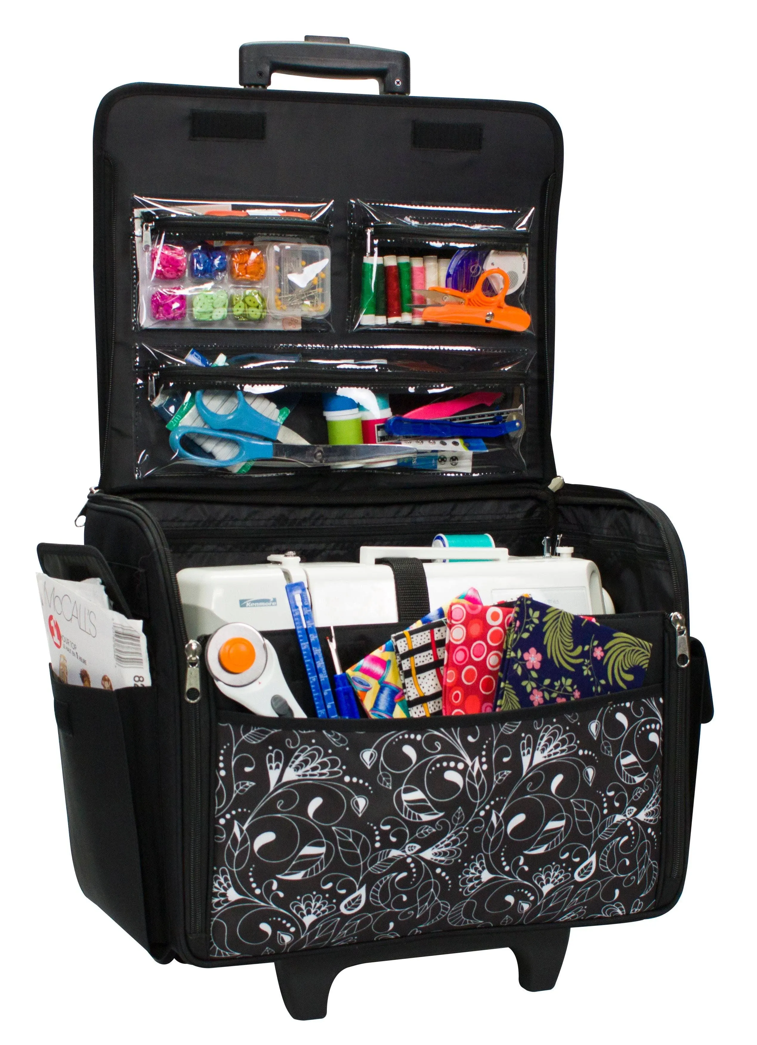 Everything Mary Rolling Sewing Machine Tote, Black & White