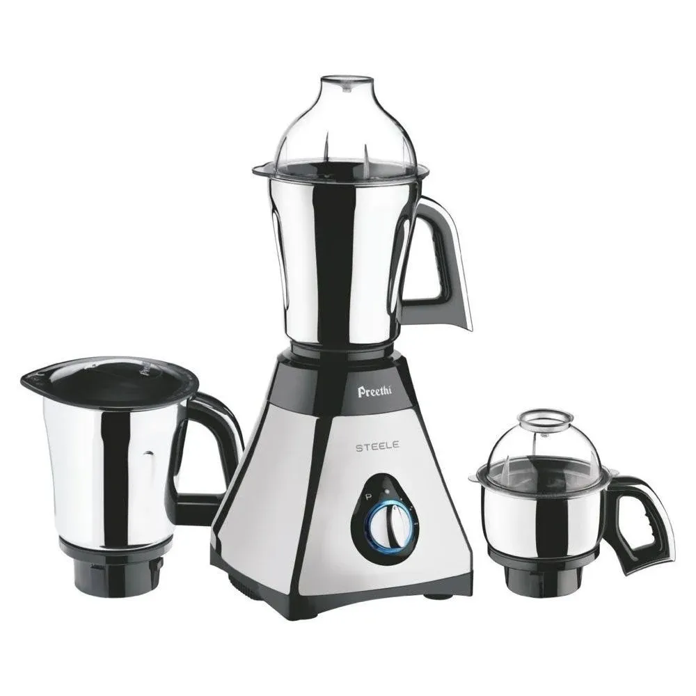 Preethi Steele 3-Jar Mixer Grinder, 550-Watt, Silver