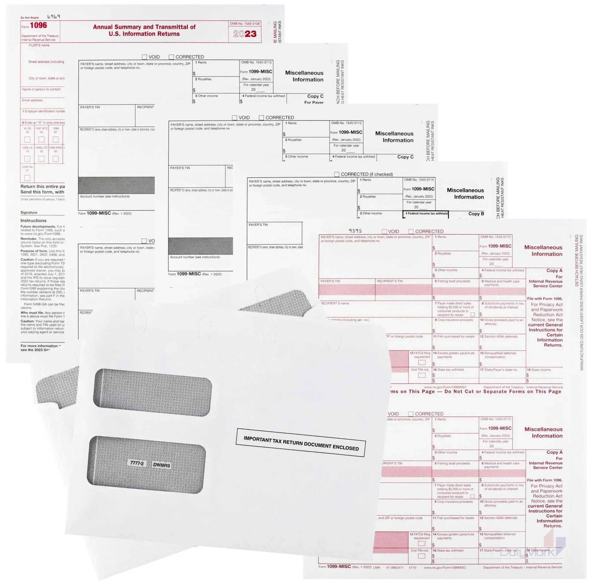 1099 Misc Forms 2023, 4 Part Laser Tax Forms Kit for 25 Vendor with 25 Self-S...